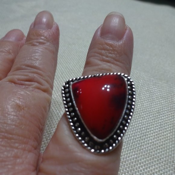 Beautiful "RED DENDRITE OPAL" Handmade Sterling Ring Size 9.5 #612B - Picture 3 of 3
